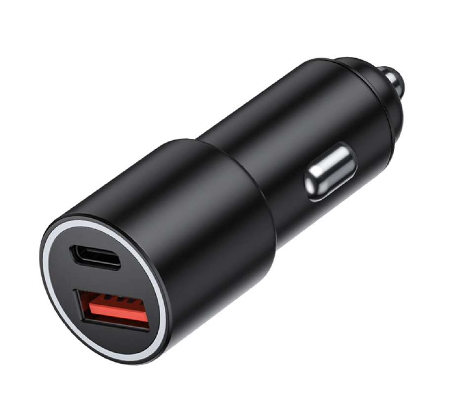 48W Dual-Port USB-C Car Charger, 12-24V DC Input ABS + PC À prova de fogo