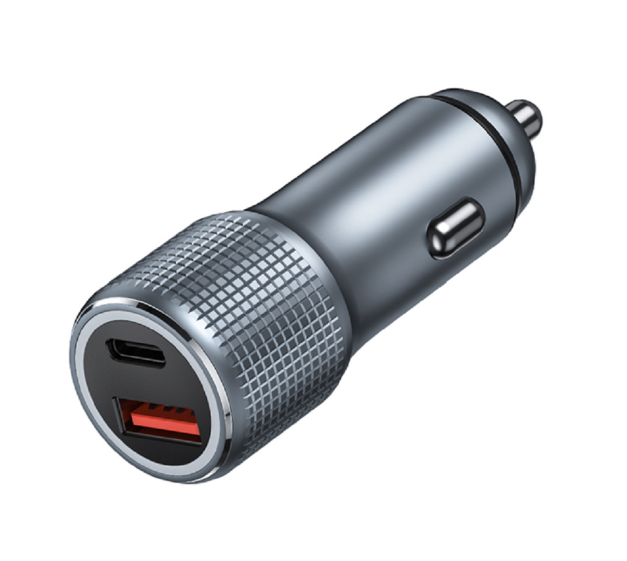 48W Dual-Port USB-C Car Charger, 12-24V DC Input ABS + PC À prova de fogo