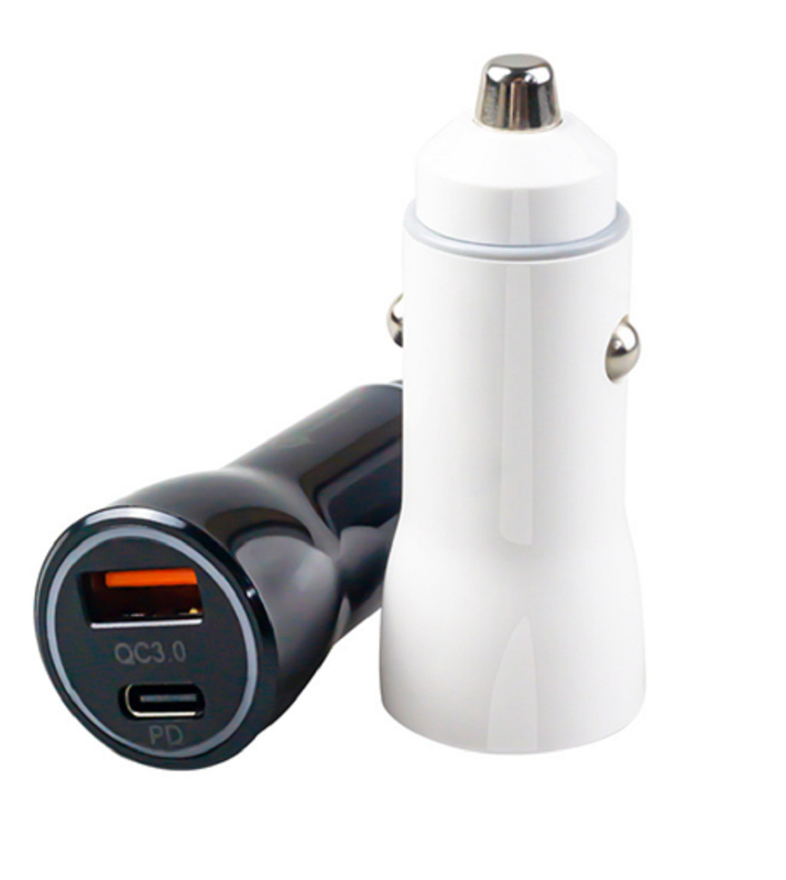 Carregador de Carro USB-C de 48W com Duas Portas, Entrada DC 12-24V ABS+PC à Prova de Fogo