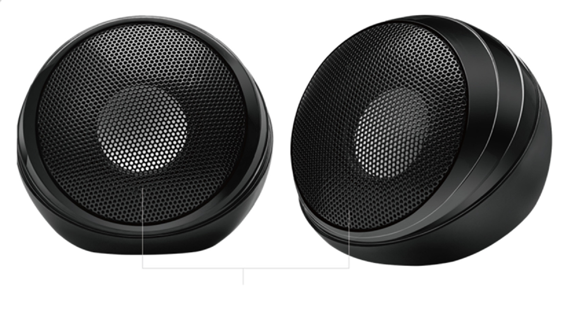 Este alto-falante de computador com fio, plástico ABS com design de malha de ferro, driver de alto-falante de 2 polegadas com dois ímãs de 45mm, alimentação USB de 5V, plug and play.
