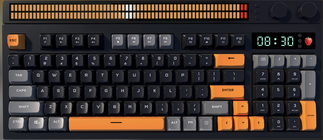 Teclado Multimodo  Teclado de Alta Gama com Controle de Botão Triplo Modo Iluminação RGB Despertador de Tomate Design Ergonômico