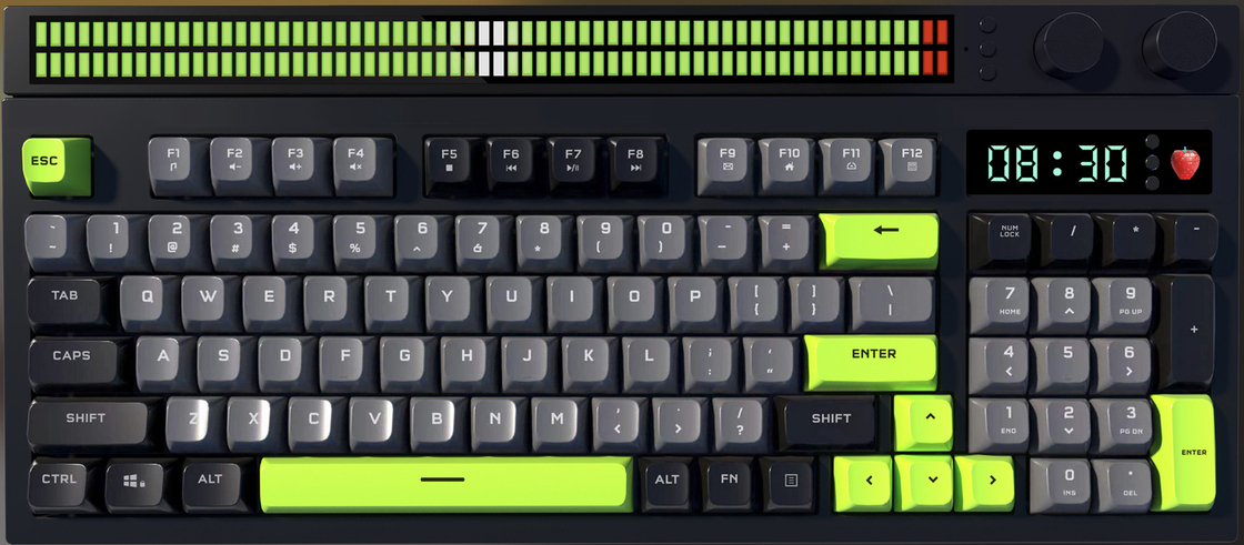 Teclado Multimodo  Teclado de Alta Gama com Controle de Botão Triplo Modo Iluminação RGB Despertador de Tomate Design Ergonômico