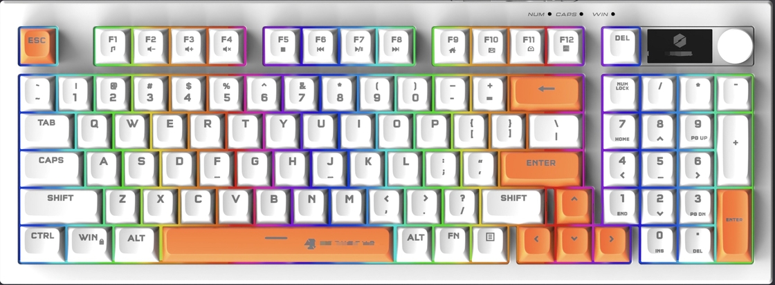 Teclado com fio destacável com placa de ferro + estrutura ABS Suporta filme prateado comutação de luz branca / RGB