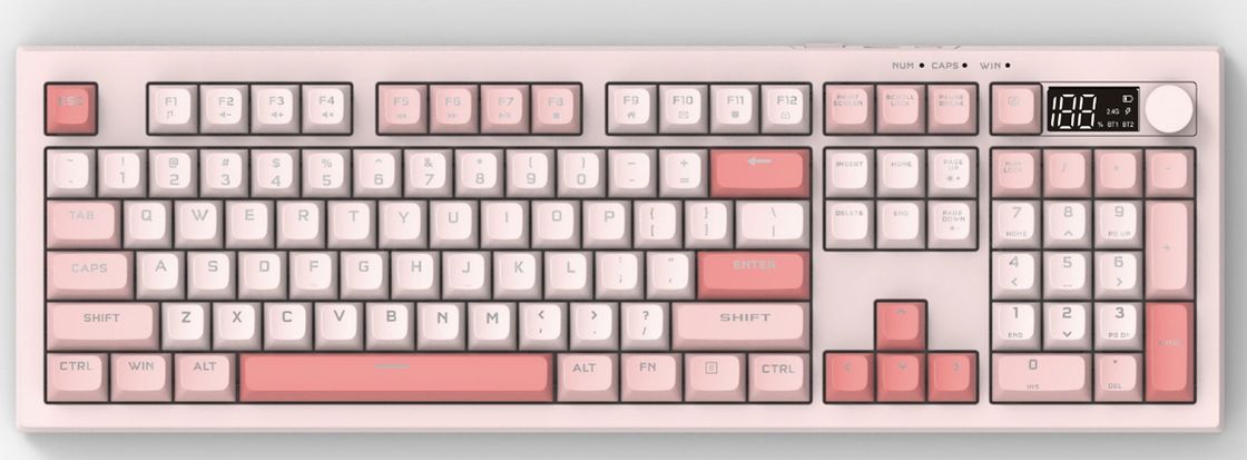 Teclado à prova d'água de tamanho normal apresenta uma estrutura de filme de pasta de prata e oferece modos de luz de fundo branca e arco-íris