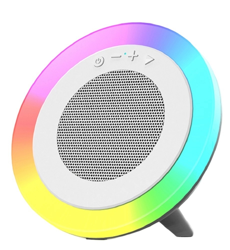 Alto-falante Bluetooth tri-modo branco, saída de 66mm 5W, bateria de 1200mAh, suporta reprodução USB/TF/AUX e iluminação RGB
