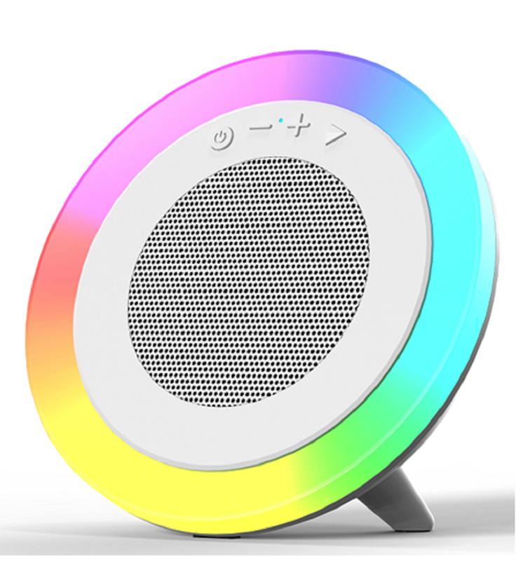 Alto-falante Bluetooth tri-modo branco, saída de 66mm 5W, bateria de 1200mAh, suporta reprodução USB/TF/AUX e iluminação RGB
