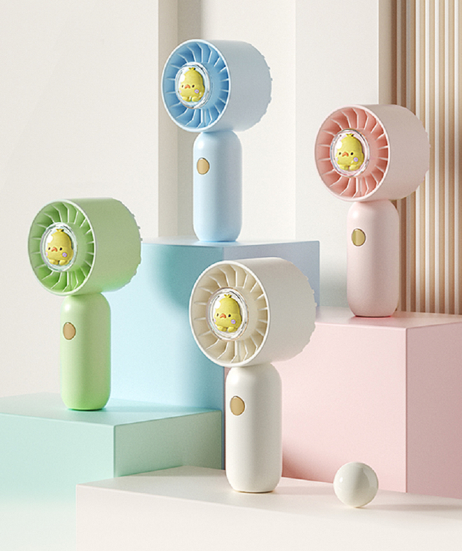 Ventilador portátil de 3 velocidades com Lany, bateria de 500mAh, carregamento rápido Tipo-C, Selecione o ventilador em branco/verde/azul/rosa.