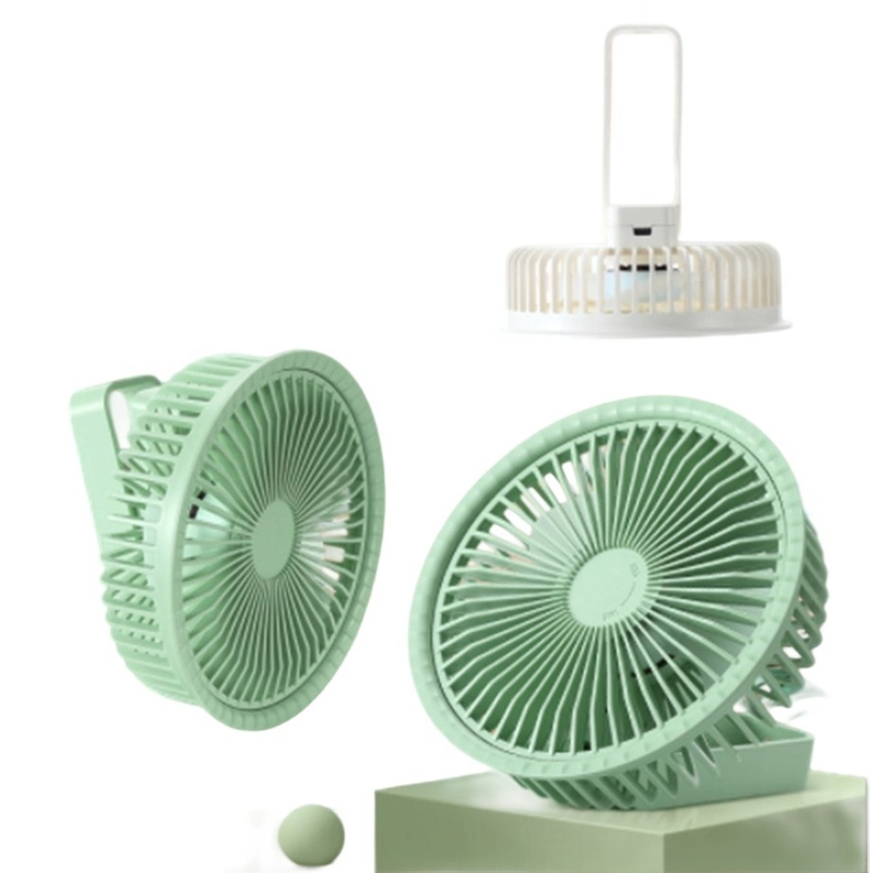 Ventilador silencioso de 3 velocidades para mesa, chão ou pendurar. Bateria de 1200mAh, carregamento rápido Type-C com 2-3 horas de autonomia (branco/verde)
