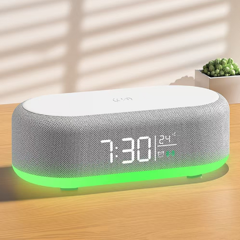 ETEK Bluetooth 5.3 alto-falante multifunção com display de temperatura, relógio, bateria de 1200mAh, carregamento sem fio de 15W, driver de 52mm 5W.
