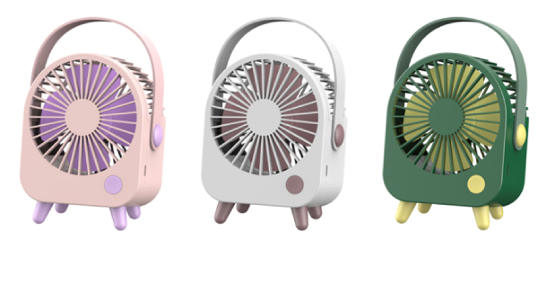 ETEK Motor Brushless ventilador de mesa com acento de couro, bateria de 1200mAh, modos de 3 velocidades, 218g peso líquido ((Pink/Green/White)