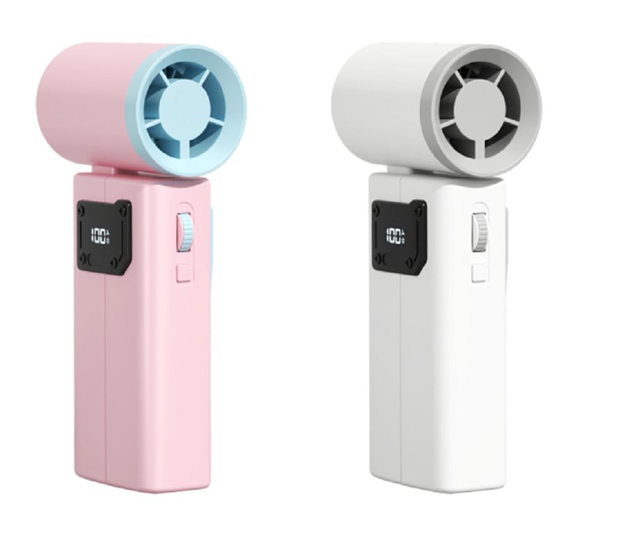 ETEK 3600mAh ventilador de alta capacidade com 6,5W de potência, 100 velocidades + modo turbo, corpo ABS + PC de duas cores ((Branco / Rosa).