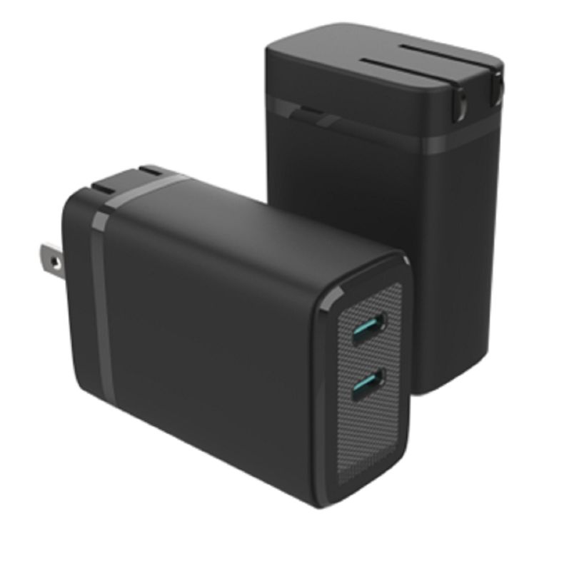 Carregador GaN USB-C Duplo com Saída Máxima de 65W PD Multi-protocolo 110-240V Voltagem Global Preto / Branco