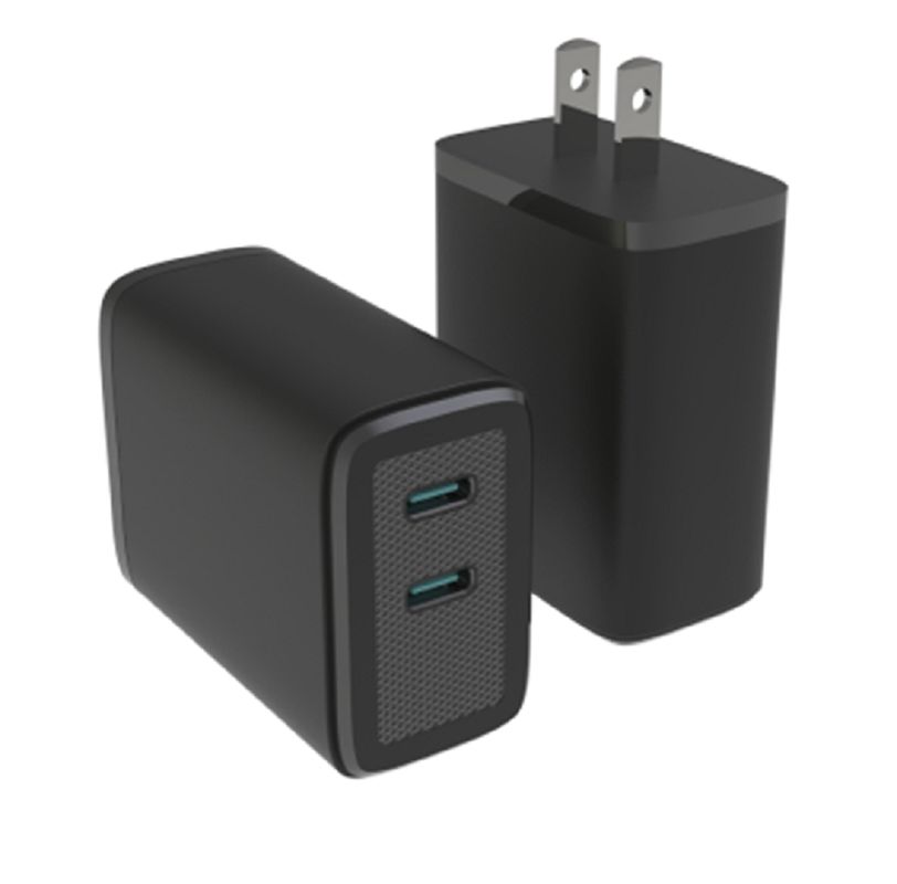 Carregador GaN USB-C Duplo com Saída Máxima de 65W PD Multi-protocolo 110-240V Voltagem Global Preto / Branco
