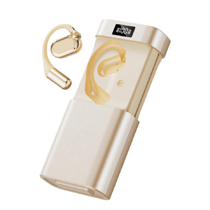 Fone de ouvido sem fio com tradução AI ETEK Open-fit com lanterna LED e carregador Power Bank 1800mAh Preto / Pele