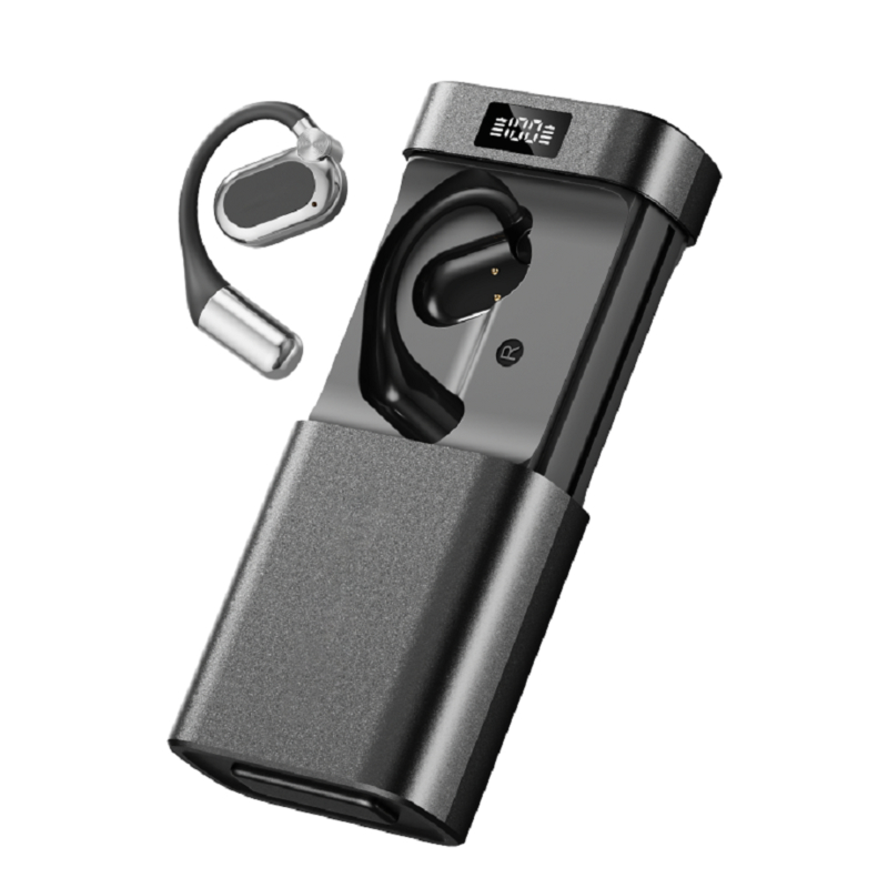 Fone de ouvido sem fio com tradução AI ETEK Open-fit com lanterna LED e carregador Power Bank 1800mAh Preto / Pele