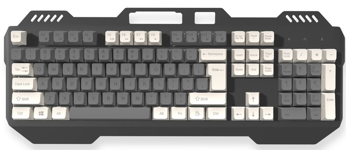 Teclado com fio Cinza Ferro Teclas de duas cores com retroiluminação arco-íris respirável Teclas ergonomicamente projetadas