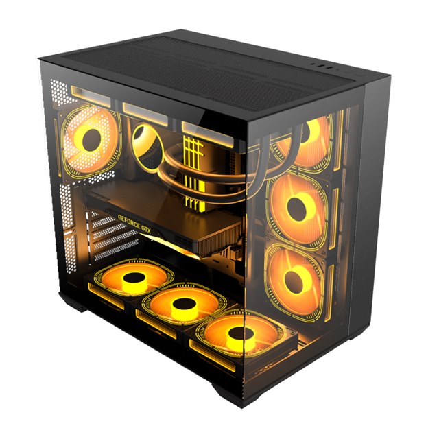 Gabinete de Computador Suporta Placas-Mãe EATX/ATX/Micro-ATX/Mini-ITX/BTF Com Aço SPCC de 0,6mm e Vidro Temperado Dupla Face