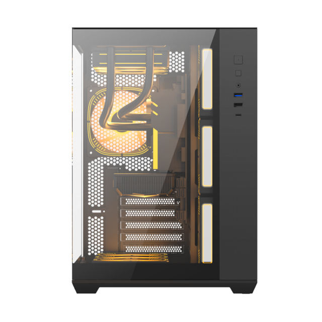 Gabinete de Computador Suporta Placas-Mãe EATX/ATX/Micro-ATX/Mini-ITX/BTF Com Aço SPCC de 0,6mm e Vidro Temperado Dupla Face