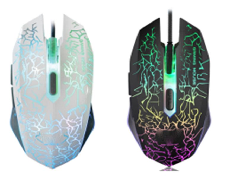 ETEK Wired Gaming Mouse,2400 DPI, 6-Buttons, RGB Colorful Breathing Light, Interface USB, 1.5m Cable ((Black,White)