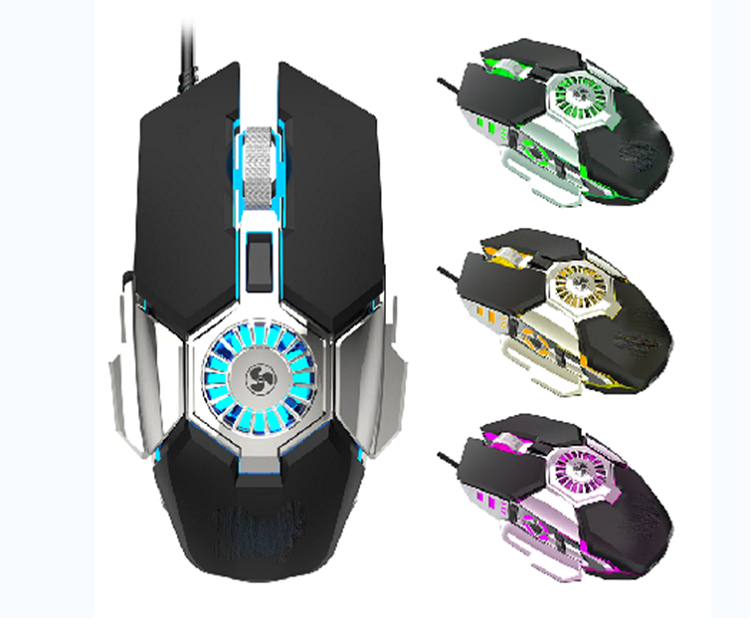 Mouse Gamer RGB 6 Botões DPI Ajustável 1000/1600/3200/6400 Luz de Respiração Colorida ABS 8M Clique Vida 5V/100mA