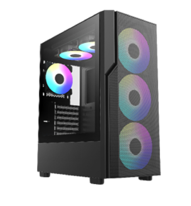 Gabinete de jogos ATX Mid-Tower com vidro temperado, 7 slots de expansão, USB 3.0 + Tipo-C (Opcional) e suporte de refrigeração frontal/superior/traseira