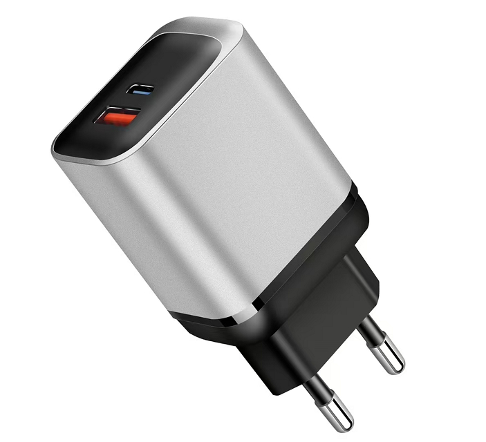 Carregador Rápido GaN ETEK 30W de Porta Dupla com PD+PPS+QC, 1USB-C+1USB-A, Entrada 110-240V AC, Preto/Branco