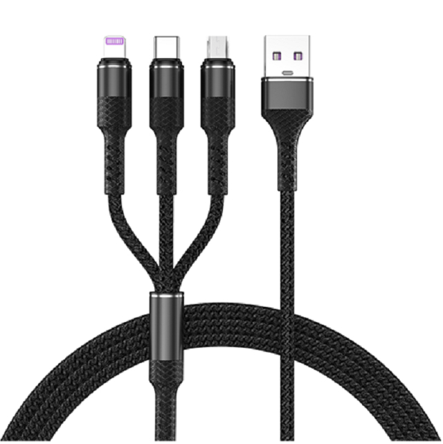 Cabo de Carregamento Rápido 3 em 1 ETEK, Cobre Puro de 4 Núcleos, Indicador LED, 6 Cores, para viajantes, famílias e escritórios