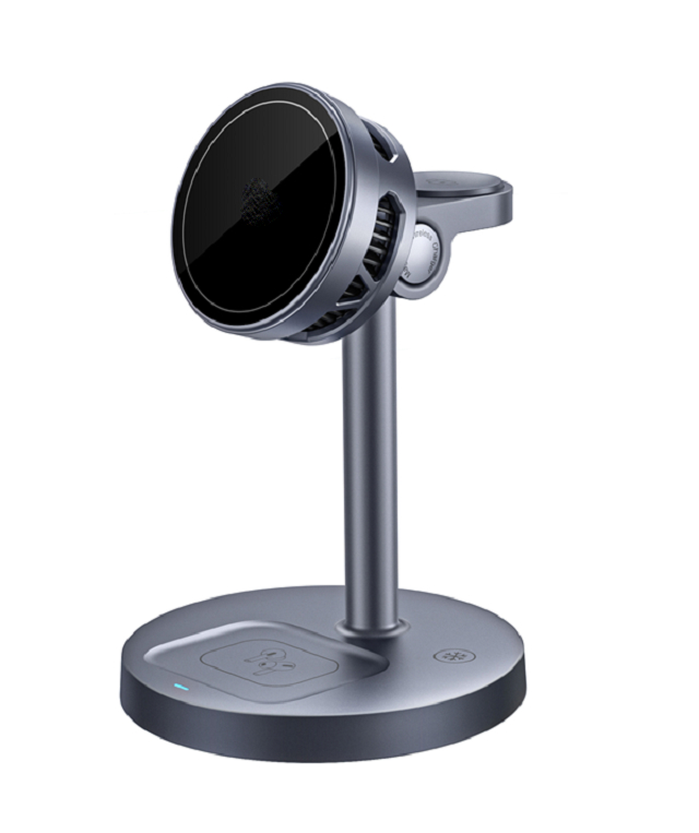 ETEK Carregador Sem Fio 3-em-1 de Metal 25W, Carregamento Rápido para Telefone (até 25W), Relógio (5W) e Fones de Ouvido (2.5W), MOQ: 1.000 unidades.