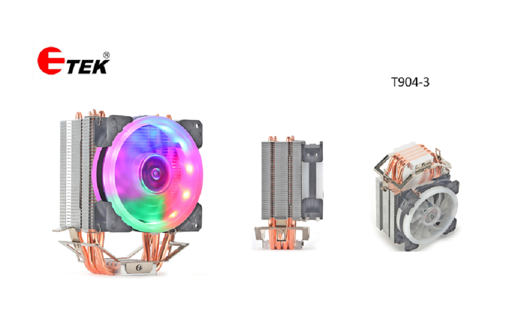 ETEK 4-Heatpipe CPU Cooler, 92mm Fan, Fixado RGB, Rolamento Hidráulico, ideal para edições de orçamento e pequenos PCs