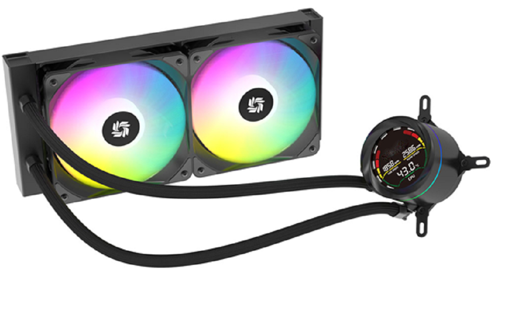 Cooler Líquido para CPU ETEK 240mm ARGB AIO, 270W TDP, Display Segmentado Digital + Bloco de Água ARGB, Ventoinhas PWM, para marcas de PC gaming