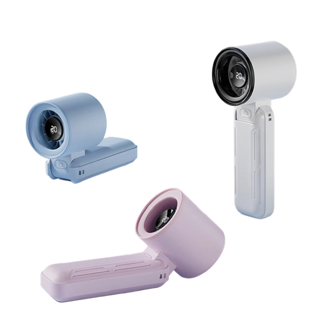 Ventilador USB dobrável de alta velocidade com display LED, 3000mAh, 5 velocidades, Tipo-C, Preto/Roxo/Azul/Branco, para viagens, escritório e uso ao ar livre