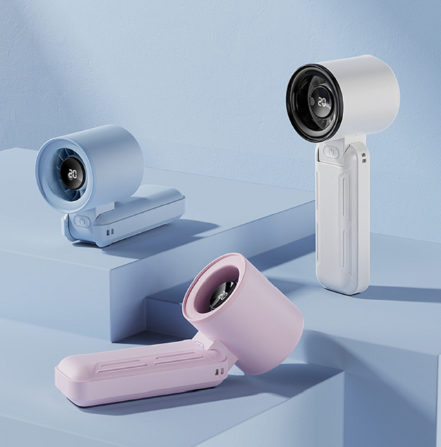 Ventilador USB dobrável de alta velocidade com display LED, 3000mAh, 5 velocidades, Tipo-C, Preto/Roxo/Azul/Branco, para viagens, escritório e uso ao ar livre