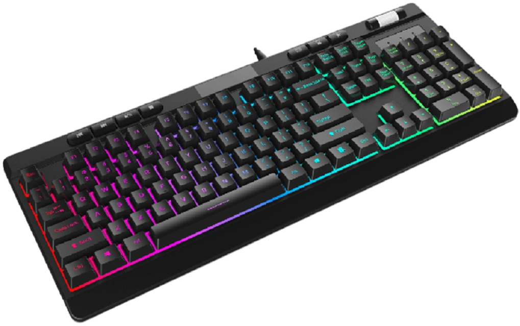 Teclado Gamer ETEK RGB, 104 Teclas, Multimídia, Retroiluminação Ajustável, Cabo de Couro de 1,5M, Preto, 660g