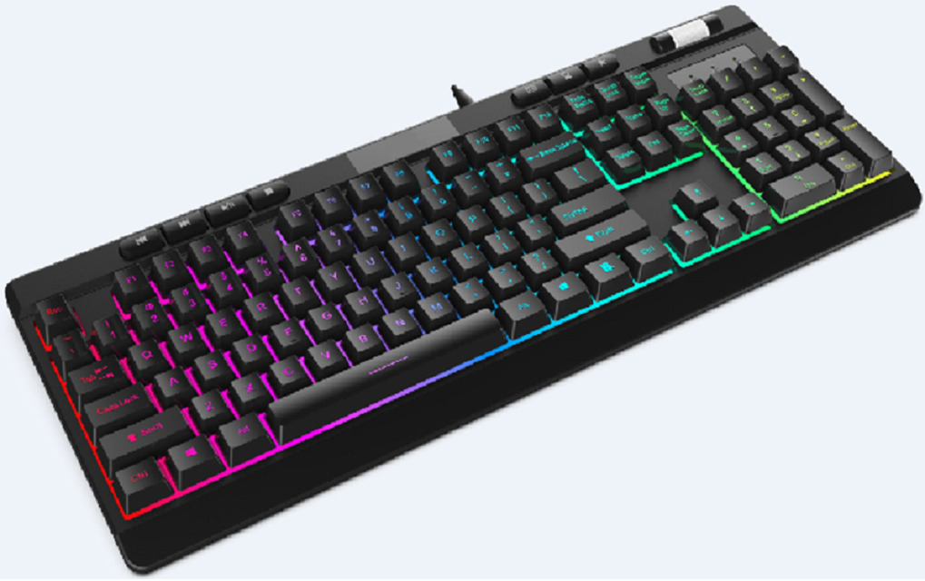 Teclado Gamer ETEK RGB, 104 Teclas, Multimídia, Retroiluminação Ajustável, Cabo de Couro de 1,5M, Preto, 660g