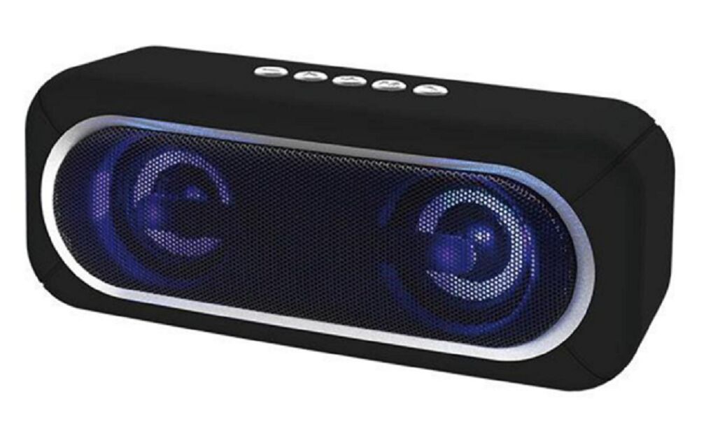 Alto-falante Bluetooth portátil, Bluetooth 5.3, 3W*2 Stereo, Multifunção (TF/USB/FM/AUX), Luz LED, Chamadas Hands-Free, Bateria de 800mAh
