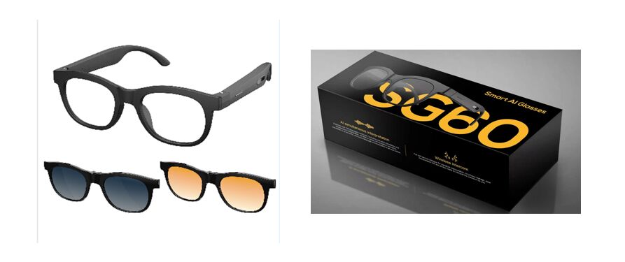 Óculos de áudio inteligentes com tradução em tempo real e intercomunicador, microfones duplos de silício, carregamento magnético, bateria de 80mAh * 2