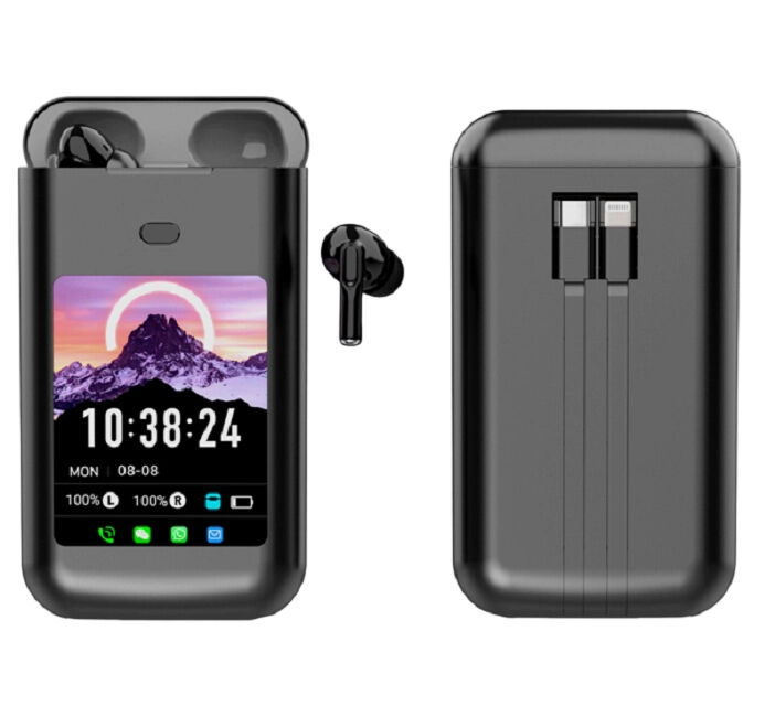 Fones de ouvido TWS inteligentes com caixa de carregamento de 5000mAh, Bluetooth 5.4,Cancelamento de ruído ENC, alertas de mensagens multi-app (WeChat/WhatsApp/FB)