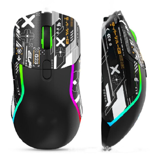 Mouse de jogos RGB sem fios de modo duplo,2.4G + Bluetooth, 3200 DPI, 8 botões, bateria de 600mAh, tipo-C recarregável, ABS, impressão a laser