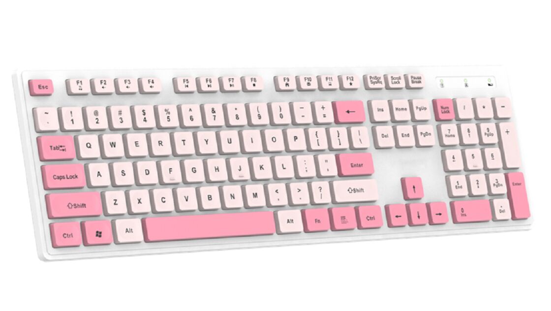 Teclado de membrana para escritório, Chip HiTrend, ABS 475, 2.4G, Com fio opcional de 1,5M, Preto/Azul/Rosa