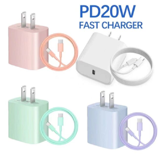 20W PD + QC carregador rápido, US Plug, Macaron Color,5V/9V/12V,62.5mm*43*27mm Tamanho, embalagem de sacos de PE