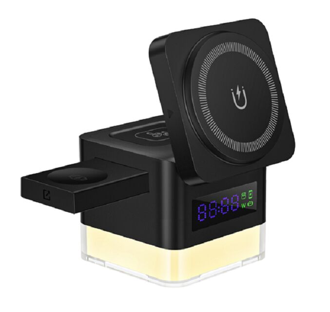 Carregador sem fio 3 em 1 para Apple, Dual USB PD + QC Portes, Power Display, Suporta entrada de 45W para carregamento estável de vários dispositivos