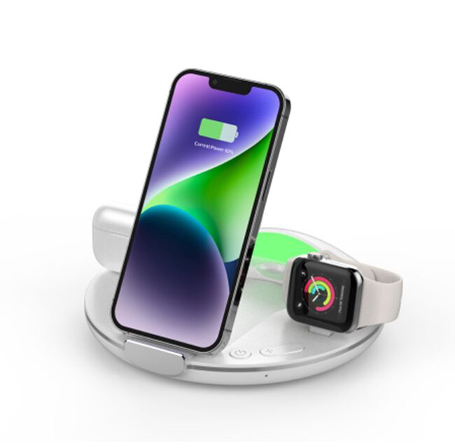 Carregadores sem fio magnéticos de 4 em 1, telefone de 15W, relógio de 2,5W, carregamento de fones de ouvido de 5W, preto/branco