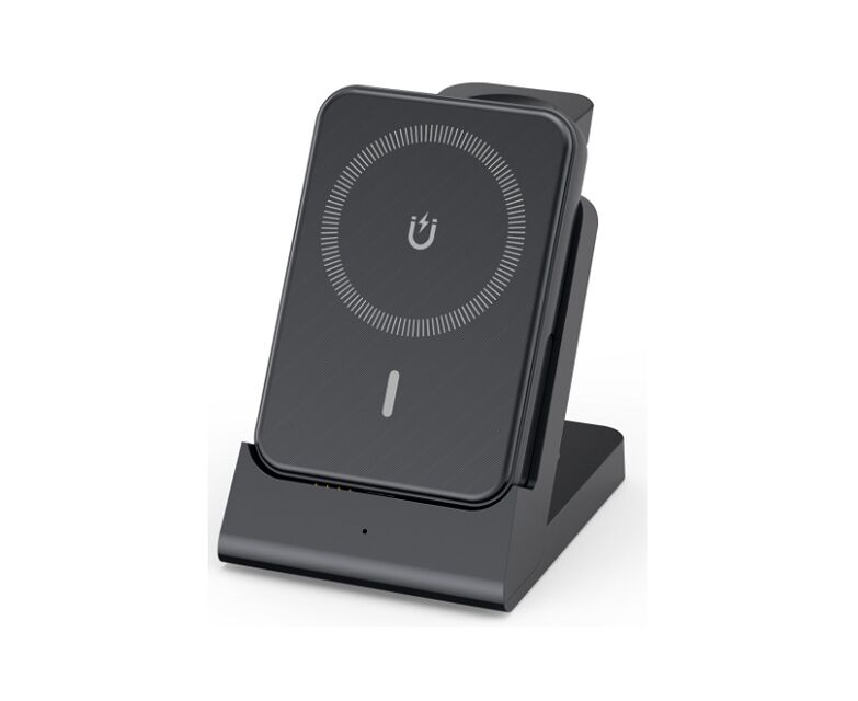 Banco de energia de carregamento sem fio, 5000mAh, 3 em 1 para telefone / relógio / fones de ouvido, 15W Qi, para viagens, escritório ou presentes