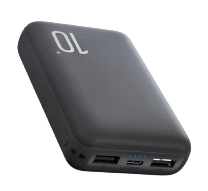 Power Bank de Célula Dupla de 10000mAh, Li-Po de Grau A, Saída de 10W, Entrada Type-C+Micro USB, Preto/Branco