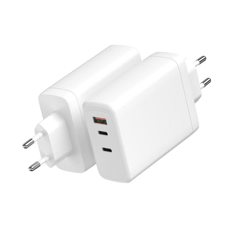 Carregador rápido GaN de 120W, saída dupla USB-C PD de 100W, QC USB-A, adaptador de viagem de 100-240V, branco/preto
