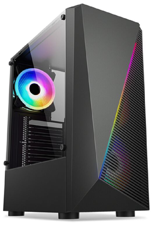 Caixa de jogos ATX Mid-Tower com painel lateral de vidro temperado, luz frontal RGB personalizável e 7 slots de expansão