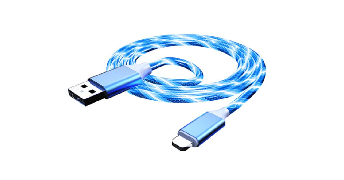 Cabo de carregamento de luz LED, 1M, 3,5 mm OD, conector de liga de alumínio, cobre composto, luz RGB colorida, branco/azul/vermelho/verde