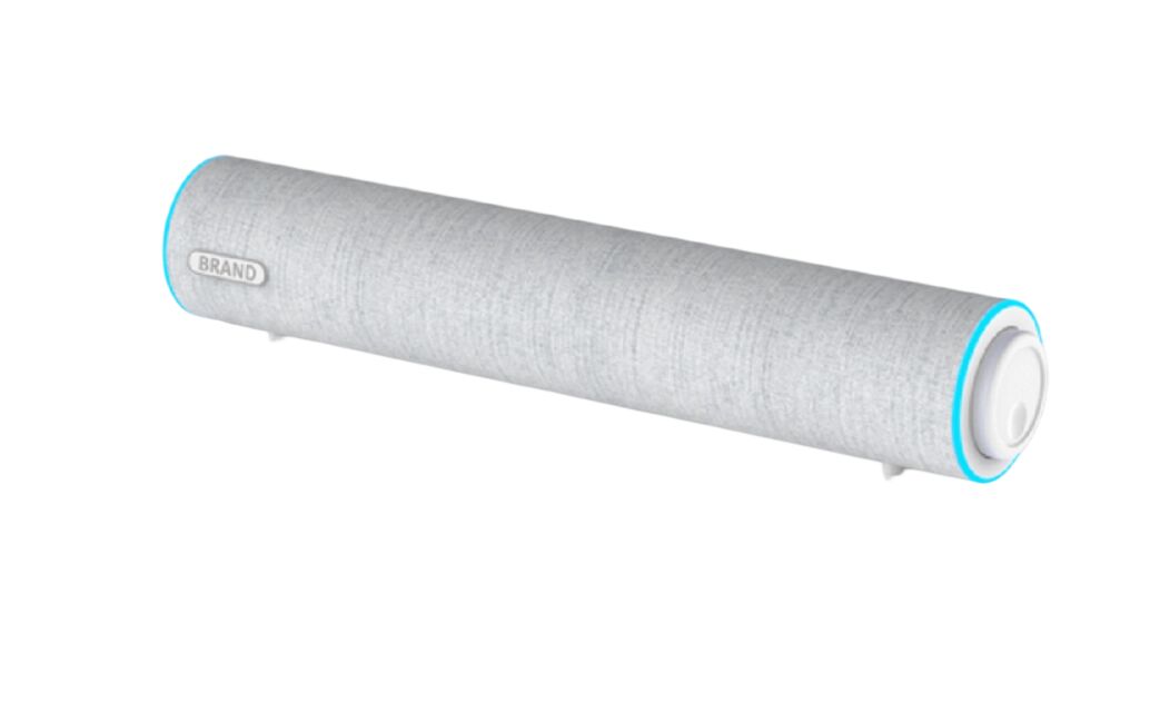 Soundbar de mesa 3W*2, drivers duplos de 2 polegadas, 35Hz-16kHz, separação >36dB, alimentada por USB (DC 5V), acabamento em plástico+tecido, cabo de 1,3m