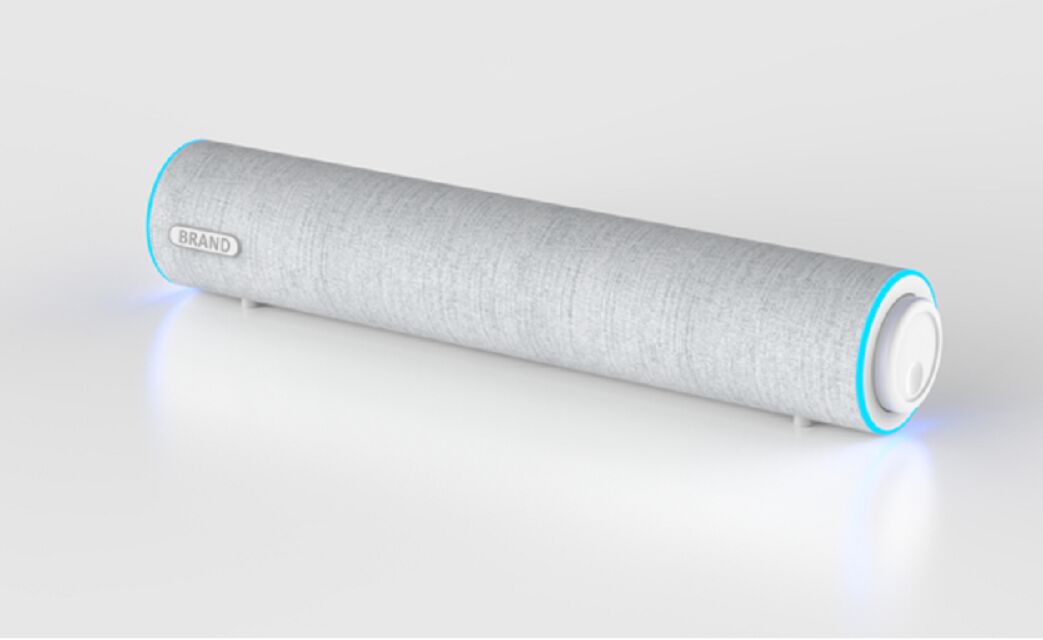 Soundbar de mesa 3W*2, drivers duplos de 2 polegadas, 35Hz-16kHz, separação >36dB, alimentada por USB (DC 5V), acabamento em plástico+tecido, cabo de 1,3m