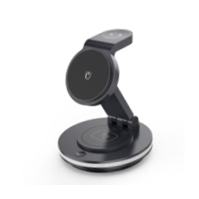 Carregador sem fio giratório de 4 em 1, telefone de 15W + relógio de 2,5W + fones de ouvido de 3W + luz de humor LED